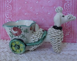 Vintage 50s Spaghetti Poodle Cart Italy Ceramic Planter Figurine Hand Painted - £47.01 GBP