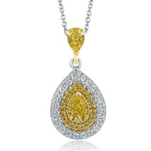 1.11 CT Natural Fancy Yellow Pear Diamond Pendant Necklace 14k White Gold - £2,179.88 GBP