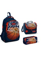 Kids Navy Blue Orange Basketball Patterned Three-Pack Bag Set - £188.64 GBP