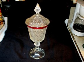 Vintage Indiana Glass Compote, Candy Dish 11&quot; Tall Diamond Point Ruby Fl... - £23.67 GBP