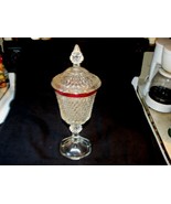 Vintage Indiana Glass Compote, Candy Dish 11&quot; Tall Diamond Point Ruby Fl... - £23.34 GBP