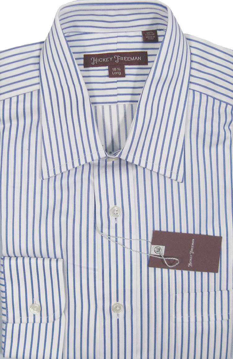 NEW $195 Hickey Freeman Crisp Shirt!  17 35   *White with Blue Stripes* - $69.99