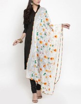 Women Phulkari Dupatta embellished Indian border PolyChiffon, White, 2.2... - $32.42