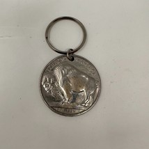 Vintage Buffalo 1935 Nickel Keychain Large Metal Key Ring 2&quot; diameter - £7.69 GBP