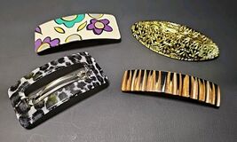 Vintage 80s Acrylic Hair Clips Barrettes Flowers Animal Print Gold Lot of 4 - $31.80