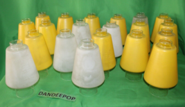 Vintage 20 Piece Frosted Glass Retro Light Covers Shades Domes Yellow And White - £59.34 GBP