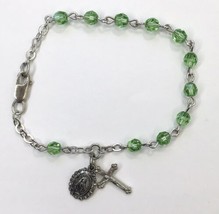 Vtg Green &amp; Silver Tone Bracelet with 2 Creed Sterling Silver Signed Cha... - £35.92 GBP