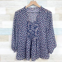 Old Navy Chiffon Pleated Blouse Blue Floral Sheer Office Work Womens Medium - £10.33 GBP