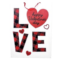 Canvas Sign 16 x 12 White Red Black LOVE Happy Valentine&#39;s Day String Hanger - £6.99 GBP