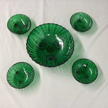 Lot 5 Vintage Emerald Green Anchor Hocking Oyster &amp; Pearls Bowls 1 Large... - £28.50 GBP