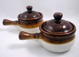 Covered French Onion Soup Crocks Bean Chili Glazed Ceramic 3-tone Brown ... - $12.74