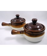 Covered French Onion Soup Crocks Bean Chili Glazed Ceramic 3-tone Brown ... - £10.12 GBP