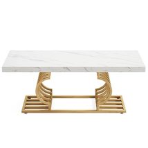 Elegant Faux Marble Coffee Table with Geometric Gold Frame - £959.21 GBP