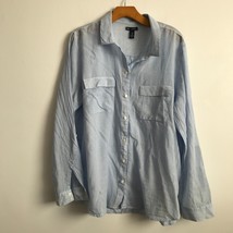 GAP Shirt XL Blue Stripe Collar Long Sleeve Button Chest Pockets Semi Sheer - $22.98
