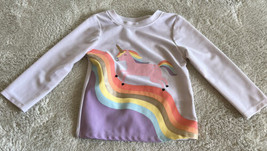 Cat &amp;Jack Girls White Pink Rainbow Unicorn Long Sleeve Rash Guard 18 Months - $7.35