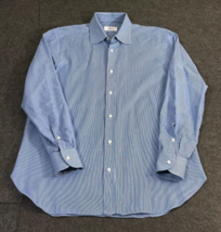 Brioni for Nieman Marcus Blue Micro Check Spread Collar Men&#39;s Dress Shirt 15.5 - £69.65 GBP