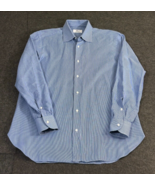 Brioni for Nieman Marcus Blue Micro Check Spread Collar Men&#39;s Dress Shir... - £69.65 GBP