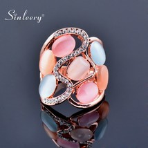 SINLEERY Women Luxury Hollow Multicolor Opal Stone Big Rings  Size 6 7 8 9 10 Ro - £7.71 GBP