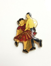 Square Dancing Couple Pin Folk Lapel Hat Tie Hoedown Tac Vintage 80s - £3.44 GBP