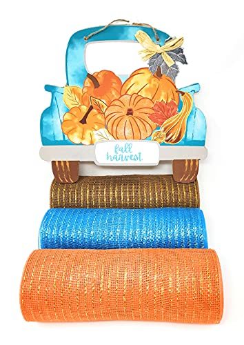 Fall Harvest Wreath Kit: 3 Rolls 10" Decorative Mesh (Orange, Turquoise, Brown)  - $35.23