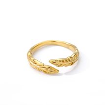 Elegant Leaf Rings For Women Girls Stainless Steel Irregular Open Feather Gold R - £19.93 GBP