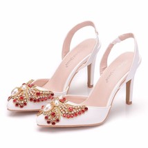 Women Bridal Wedding Shoes Platform High Heels Red Rhinestone Bow Peep Toe Bride - £45.71 GBP