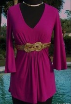 Cache Empire Bust Gold Metal Grecian Self Belt Top New Sz XS/S/M Ruched $118 NWT - £37.61 GBP
