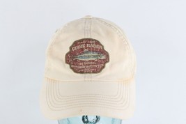 Vintage 90s Eddie Bauer Spell Out Fish Leather Buckle Strapback Hat Cap Tan - £31.54 GBP