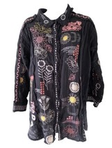 Biya Johnny Was Zara Embroidered Tunic Cotton Gauze Black Button Front X... - $88.55