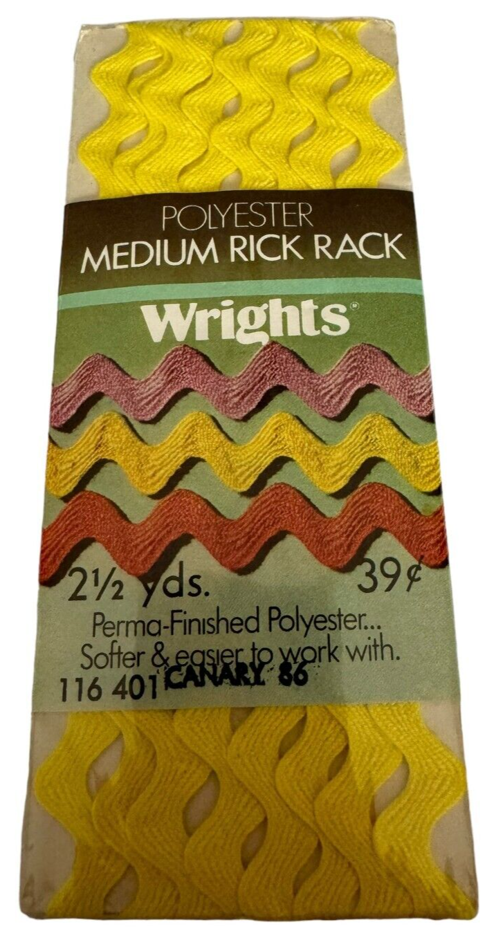 Primary image for Wrights Polyester Medium Rick Rack 2 1/2 Yards Canary Yellow Vintage 1970s 1974