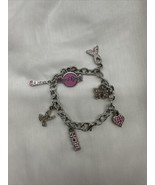 VTG Hard Rock Charm Bracelet Pink Enamel &amp; Rhinestones Ribbon Heart Butt... - $24.70