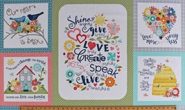 24&quot; X 44&quot; Panel Inspirational Quotes Flowers Hearts Bees Cotton Fabric D675.32 - £7.06 GBP