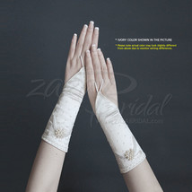 All Over Beads Shiny Satin Fingerless Gloves With Decorated Beads And Pearls - £17.68 GBP