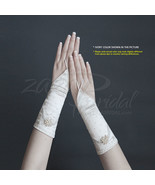 ALL OVER BEADS SHINY SATIN FINGERLESS GLOVES WITH DECORATED BEADS AND PE... - $21.99