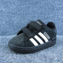 adidas Boys Sneaker Shoes Black Leather Hook &amp; Loop Size T 7 Medium - £17.35 GBP
