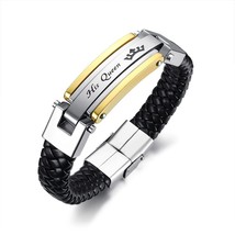 Vnox Her King His Queen Couple Bracelets Lover Crown Charm Leather Bracelet for  - £30.05 GBP