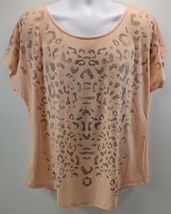 L) Apt. 9 Woman Cheetah Animal Print Peach Studded Shirt Top XL - $9.89