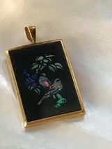 Estate Small Black Opal Rectangle in 585 14k Marked Gold Frame Pendant – signed  - £224.95 GBP