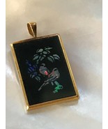 Estate Small Black Opal Rectangle in 585 14k Marked Gold Frame Pendant –... - $281.42