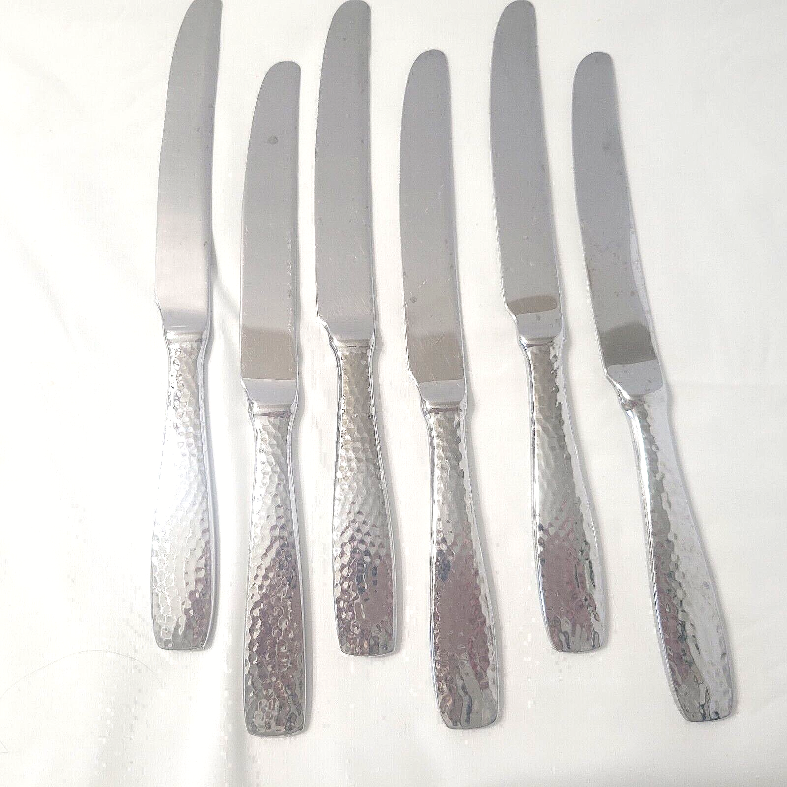 Set of 6 Dinner Knives Godinger CASTELLO Hammered Stainless Flatware - $34.44