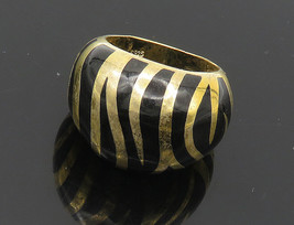 925 Sterling Silver - Black Onyx Striped Gold Plated Band Ring Sz 6.5 - RG18117 - £36.39 GBP