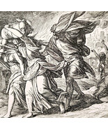 1922 Lot &amp; Daughters Fleeing From Sodom Wood Engraving Bible Story Vinta... - $371.27 MXN