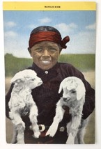 1940s NM Postcard Navajo Kids Native American Boy Baby Goats Gallup PM Indian - £7.19 GBP