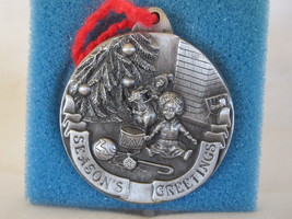 1986 Bergamot Solid Pewter Christmas Ornament - Child opening Presents - w/ case - £19.66 GBP