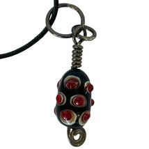 Necklace with  Black Glass Oblong Pendant Encrusted with Red Orbs - $24.74