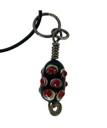 Necklace with  Black Glass Oblong Pendant Encrusted with Red Orbs - £19.37 GBP