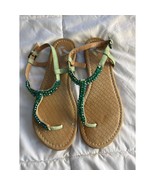 Report Highball Women’s Rhinestone T-Strap Sandals Size 7.5 Green Beaded - $293.16 MXN