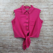 Kathy Ireland 90s Womans Crop Top Large Pink Tie Waist Blouse Sleeveless Barbie - £10.08 GBP