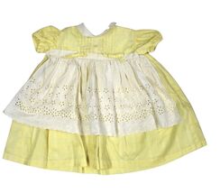 1950s VTG Baby Girl Yellow Party Dress w/ White Eyelet Apron Sz 12–18M - $54.40