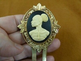 CAH20-6) RARE African American LADY white + black CAMEO Hairpin hair pin comb - £28.79 GBP
